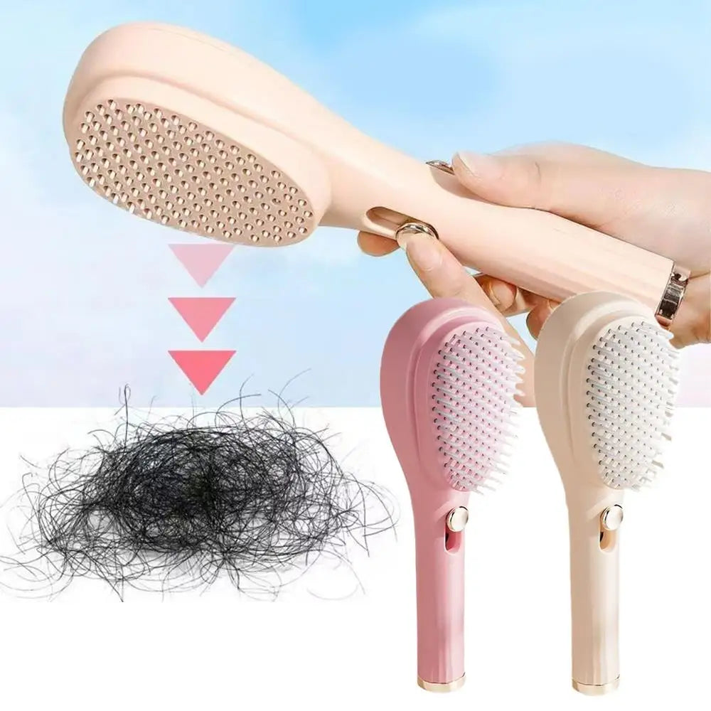 Hair removal brush with collected hair on a blue background
